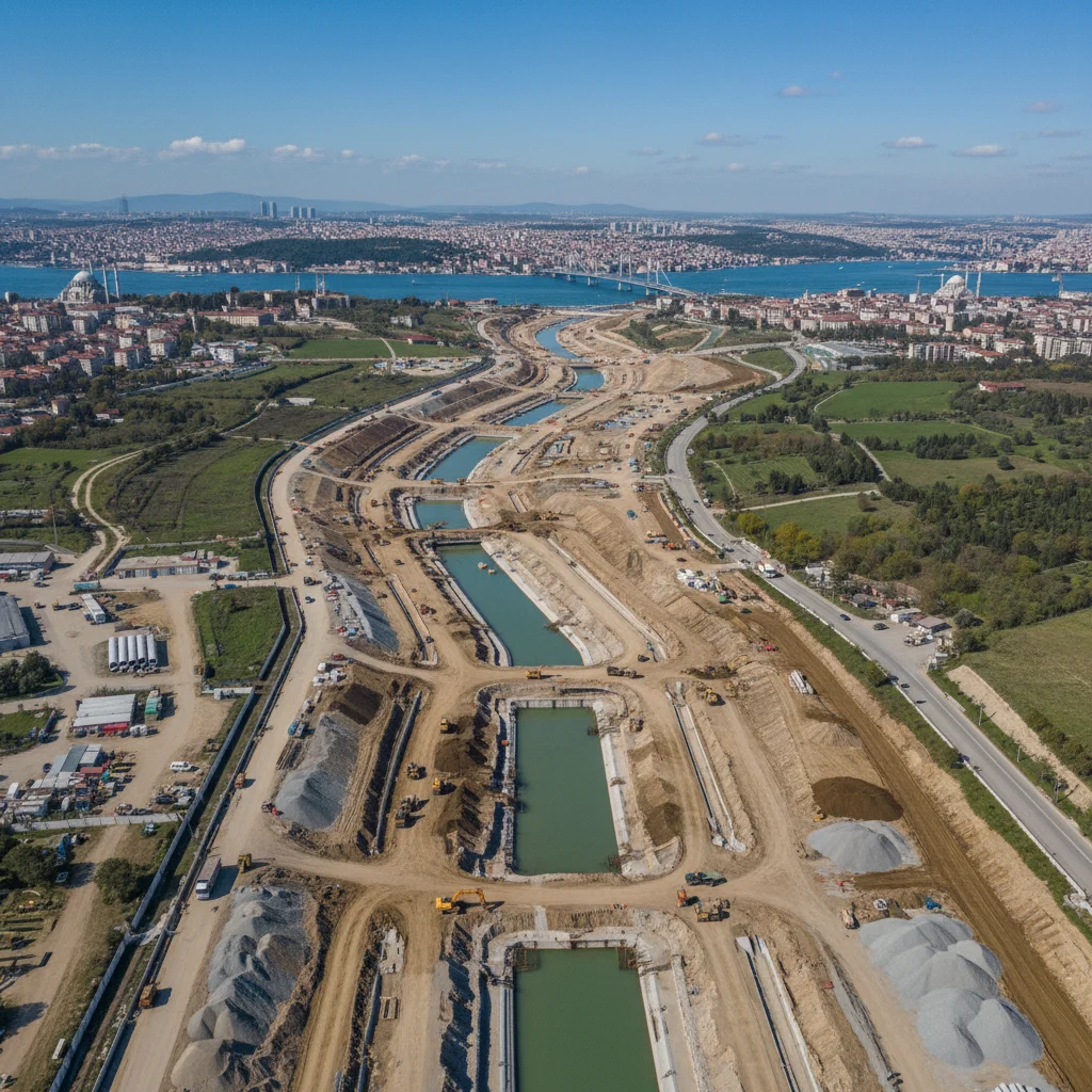 istanbul kanal inşaat sahası havadan görünüm